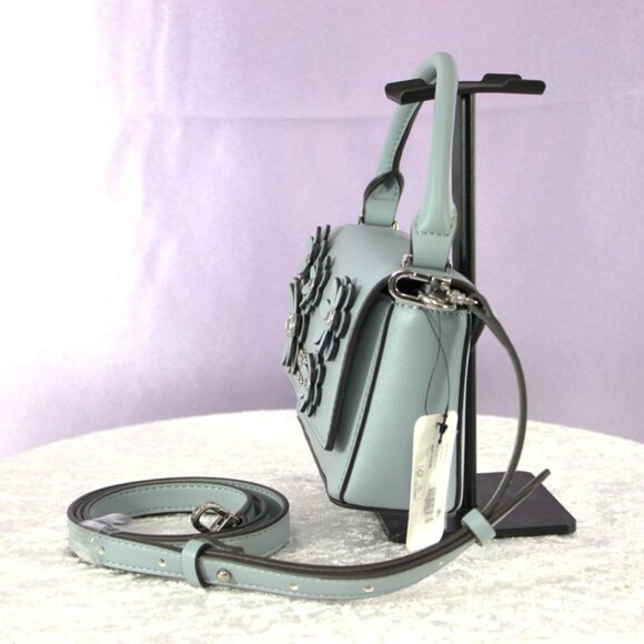 Guess Zaria Mini Top Handle Crossbody – Slate Blue with Floral Appliqués - Picture 4 of 8